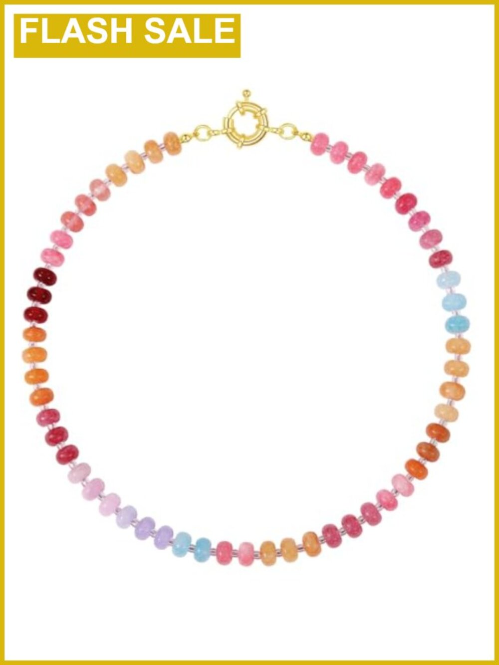 Beaded Gemstone Choker Necklace Natural Stones 14K Gold Plated Spring Ring